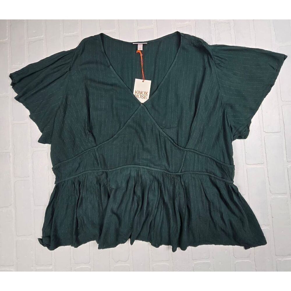 Knox Rose  V-Neck Flutter Sleeve Blouse 4X